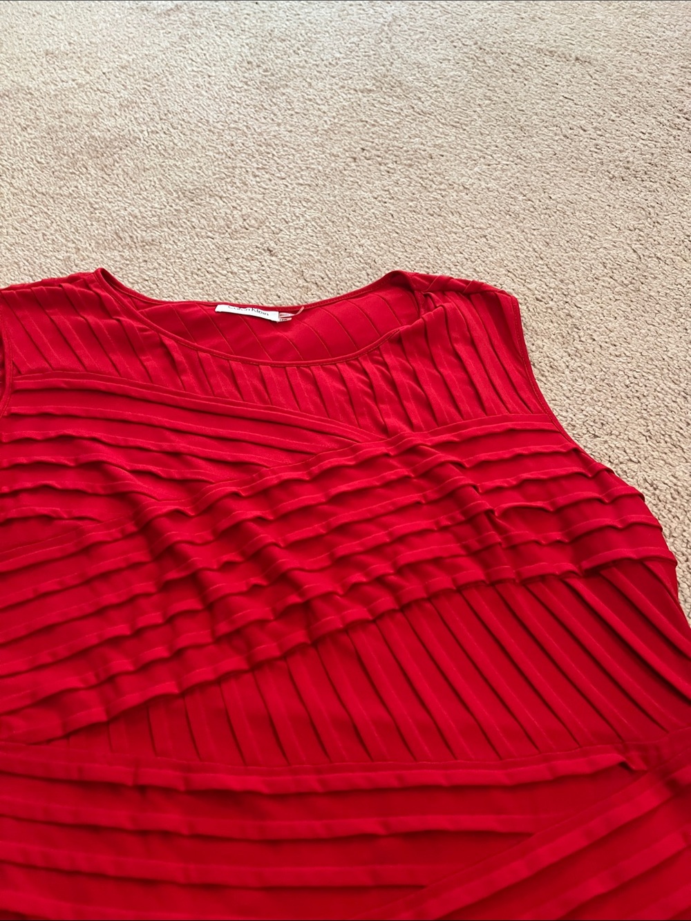Calvin Klein Red Textured Sleeveless Shift Dress - Picture 3 of 7